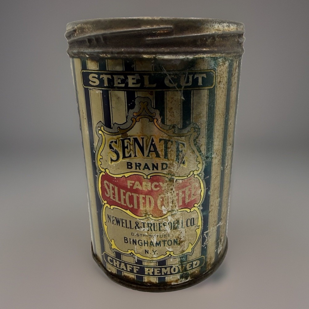 Vintage Stripped Senate Brand Coffee 1 LB Tin Binghamton N.Y.